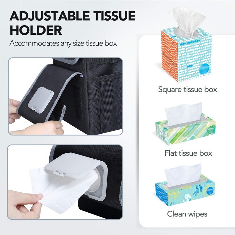 Farasla All-in-One Car Trash Can, Garbage Bag for Car with Removable Leakproof Interior Liner, Adjustable Tissue Holder & Straps(Black) - Image 4